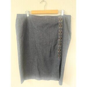 Lauren Ralph Lauren Denim Skirt 16 XL Split Front Pencil Cotton Lace Up Western